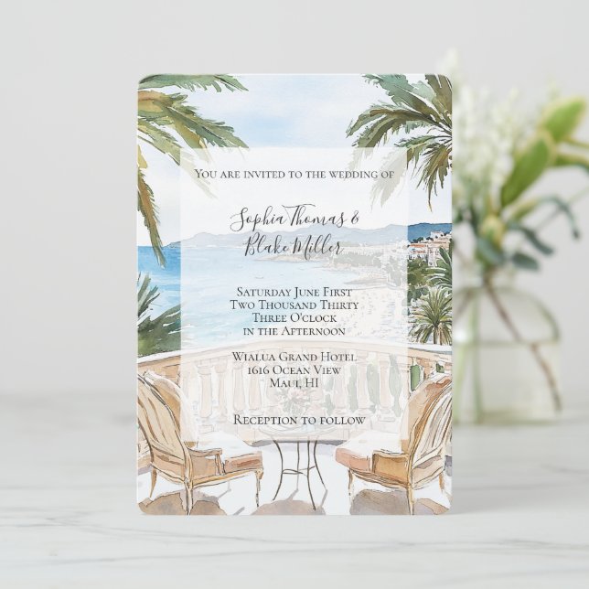 Invitation Mariage sur la plage tropicale de la Côte d'Azur (Debout devant)