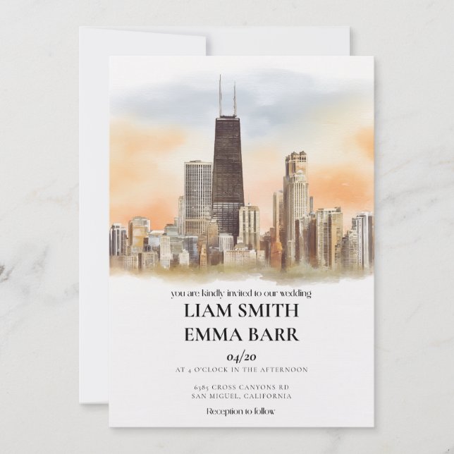 Invitation Mariage sur la skyline de Chicago (Devant)