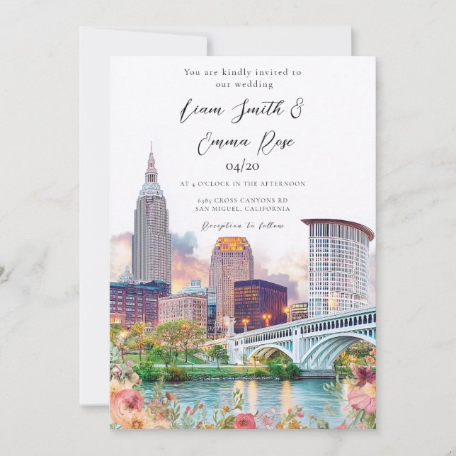 Invitation Mariage sur la skyline de Cleveland (Devant)