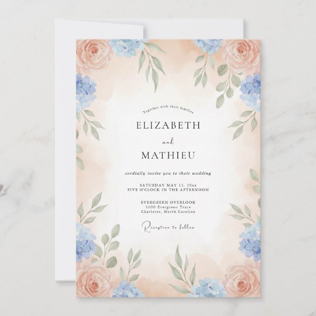 Invitation Mariage sur le thème Abricot Azur Vigne (Devant)
