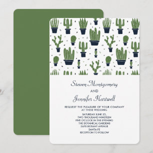 Invitation Mariage sur le thème Cactus Vert Rustique en Pots 