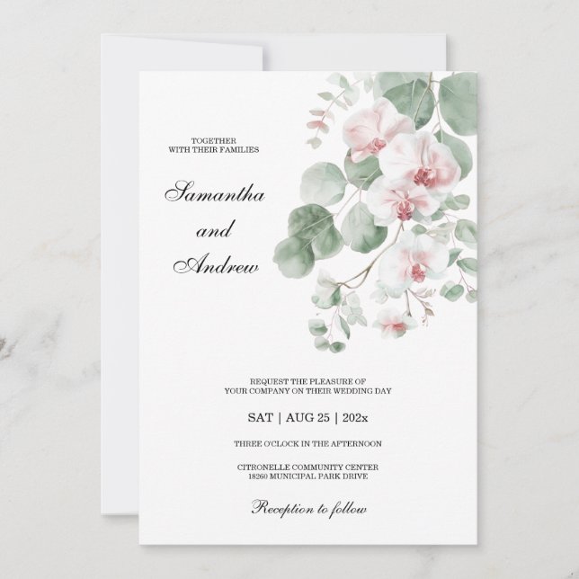 Invitation Mariage sur le thème de l'orchidée Boho rose (Devant)