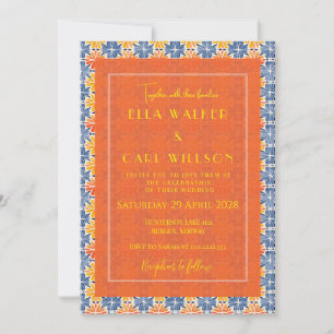 Invitation Mariage sur le thème des carreaux floraux d'été