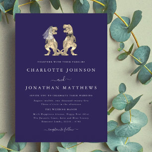Invitation Mariage sur le thème des dinosaures Bleu marine