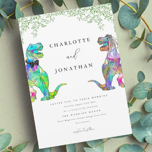 Invitation Mariage sur le thème des dinosaures colorés