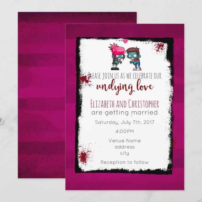 Invitation Mariage sur le thème des zombies - Illustration d' (Devant / Derrière)