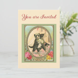 Invitation Mariage sur le thème du chat ivoire et vert