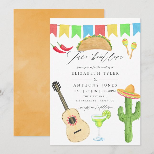 Invitation Mariage sur le thème du taco Fiesta Mexicaine (Devant / Derrière)