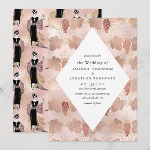 Invitation Mariage sur le thème du vin français Rose Gold et