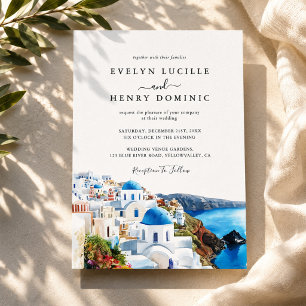 Invitation Mariage sur l'île grecque de Santorin aquarelle Gr
