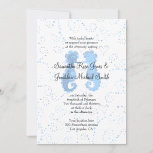 Invitation Mariage sur mesure à cheval de mer bleu et blanc