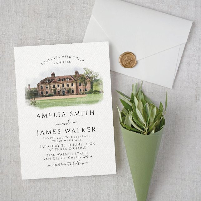 Invitation Mariage sur mesure à l'aquarelle dans un lieu uniq (Créateur téléchargé)