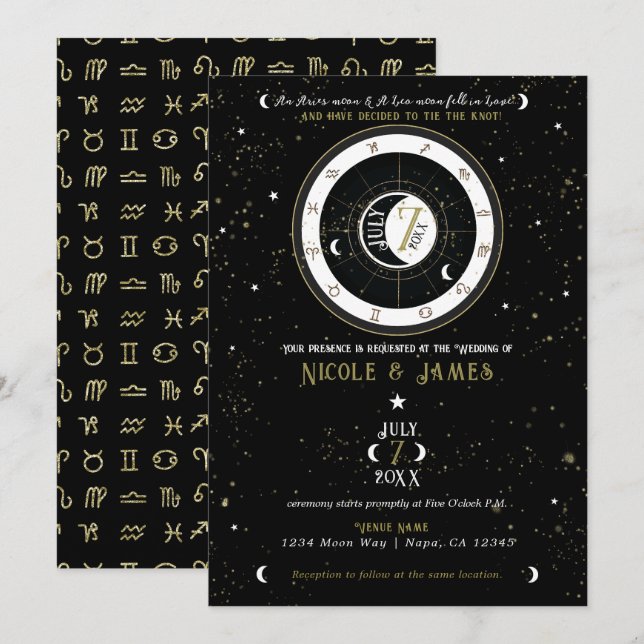 Invitation Mariage sur mesure Astrologie Signe du zodiaque Lu (Devant / Derrière)