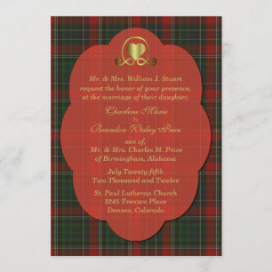 Invitation Mariage sur mesure de Tartan en tissu rouge et ver