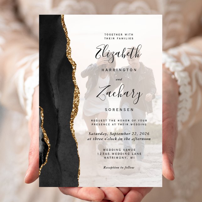 Invitation Mariage sur mesure en agate noire et or (Créateur téléchargé)