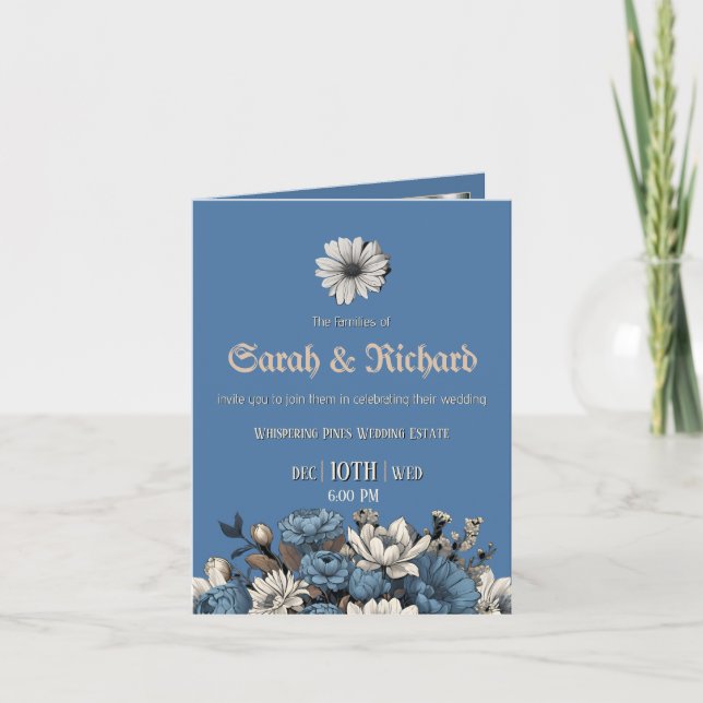 Invitation Mariage sur mesure en denim et floral navy avec ph (Devant)