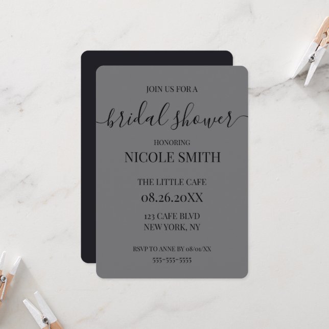 Invitation Mariage sur mesure gris et noir (Devant/Arrière en situation)