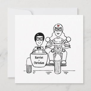 Invitation Mariage sur moto et side-car personnalisé