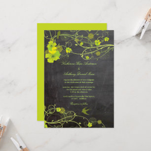 Invitation Mariage sur tableau noir floral avec Hibiscus vert