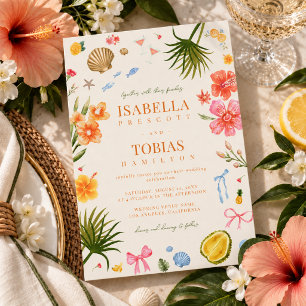 Invitation Mariage sur une île de plage aux palmiers tropicau