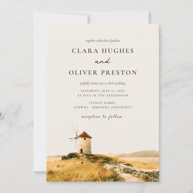 Invitation Mariage sur une île grecque au moulin à vent de l' (Devant)