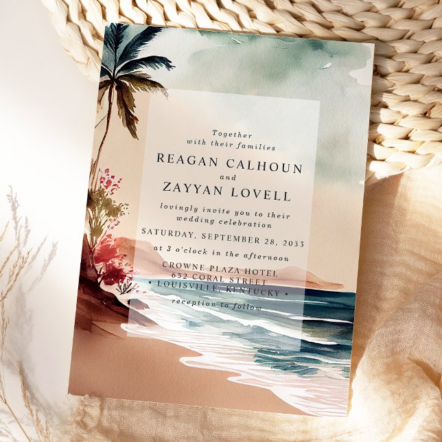 Invitation Mariage sur une plage tropicale au coucher du (Créateur téléchargé)