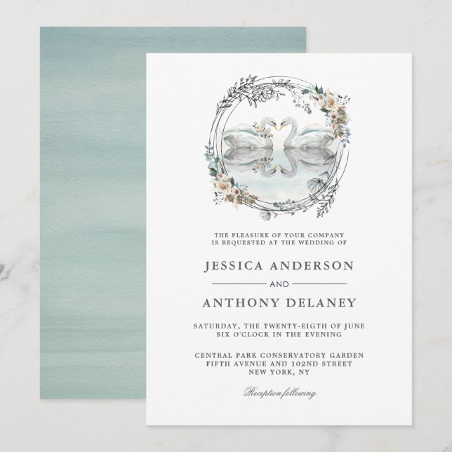 Invitation mariage Swans Elegant Aquarelle (Devant / Derrière)
