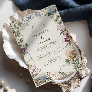 Invitation Mariage Tampon de Voyage Romantique