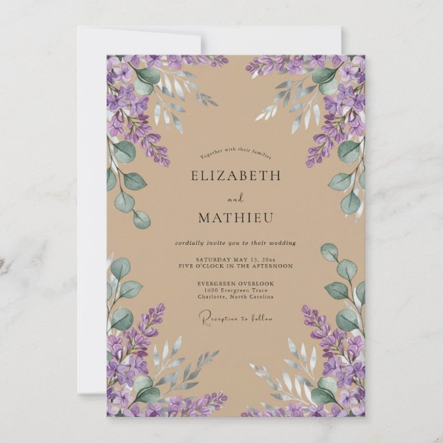 Invitation Mariage Tan Améthyste Wisteria (Devant)
