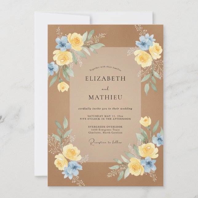 Invitation Mariage Tan Azuré Ranunculus Eucalyptus (Devant)