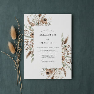 Invitation Mariage Tan Botanical Brushstroke