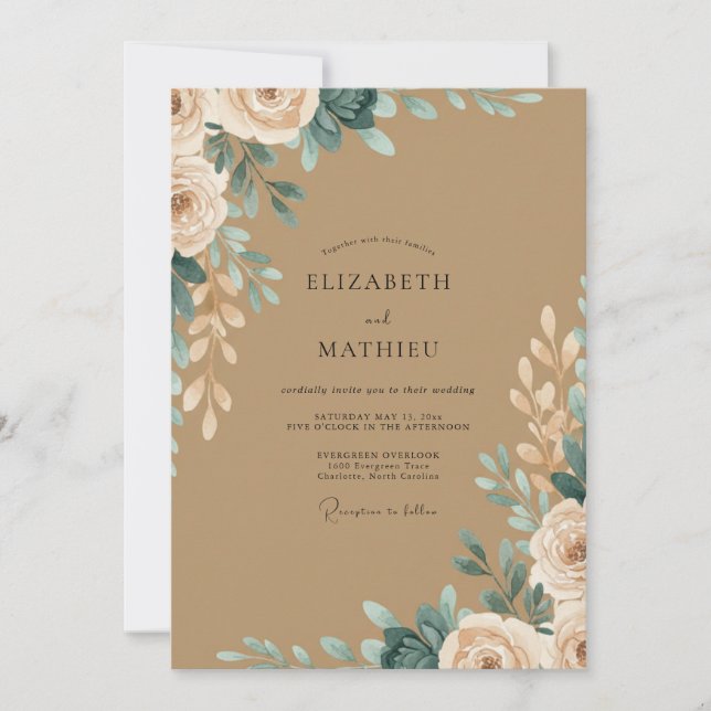 Invitation Mariage Tan Eucalyptus Pivoine (Devant)