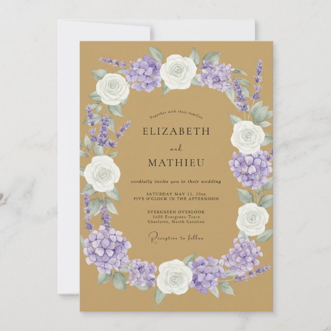Invitation Mariage Tan Lilas Pivoine (Devant)