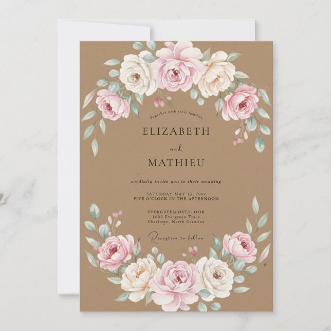 Invitation Mariage Tan Renoncule Eucalyptus (Devant)
