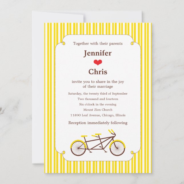 Invitation Mariage Tandem Bike (Yellow Stripes) (Devant)