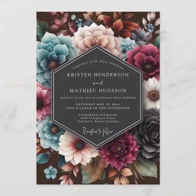 Invitation Mariage Tapisserie Vive Sarcelle (Devant)