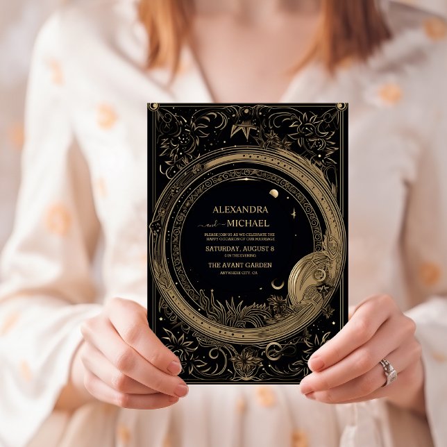 Invitation Mariage Tarot Noir et Or Mystique (Créateur téléchargé)