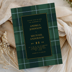 Invitation Mariage Tartan Polo Vichy Vert Foncé Vintage