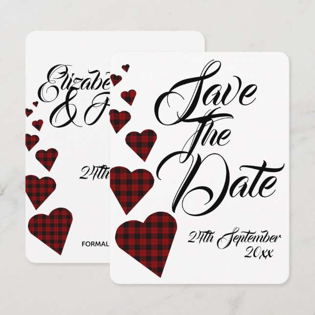Invitation Mariage Tartan Rouge Save The Date (Devant / Derrière)