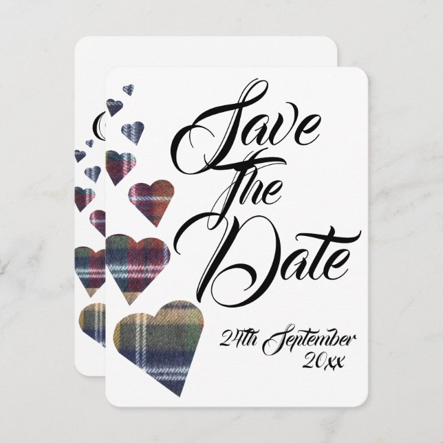 Invitation Mariage Tartan, Sauvegarder la Date (Devant / Derrière)
