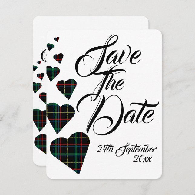 Invitation Mariage Tartan Vert Enregistrer La Date (Devant / Derrière)
