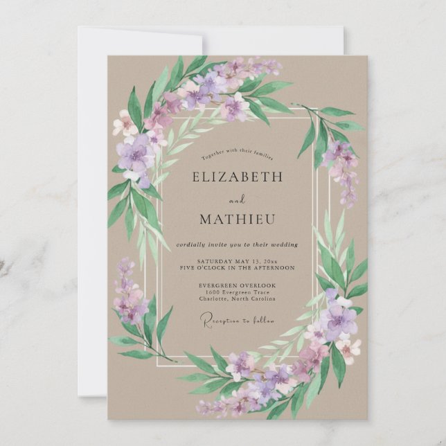 Invitation Mariage Taupe Améthyste Peint (Devant)