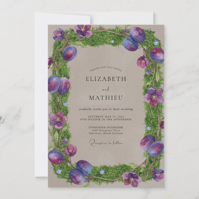 Invitation Mariage Taupe Améthyste Ranunculus Eucalyptus Somb (Devant)