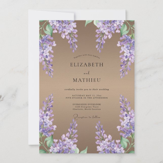 Invitation Mariage Taupe Améthyste Wisteria (Devant)