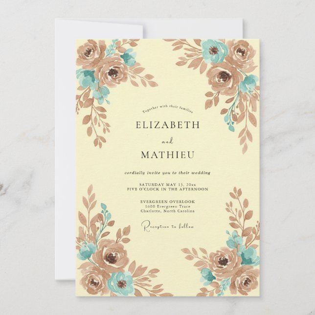Invitation Mariage Taupe Aqua Rose (Devant)