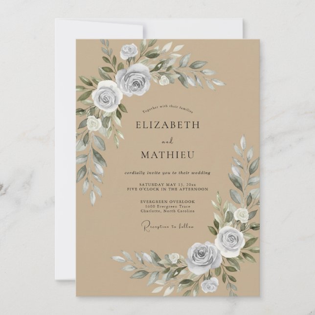 Invitation Mariage Taupe Argent Rosé (Devant)