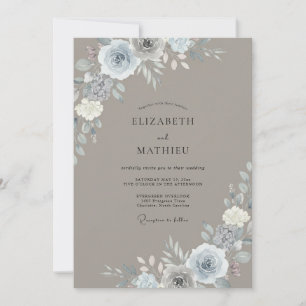 Invitation Mariage Taupe Argenté Feuillu Discrèt