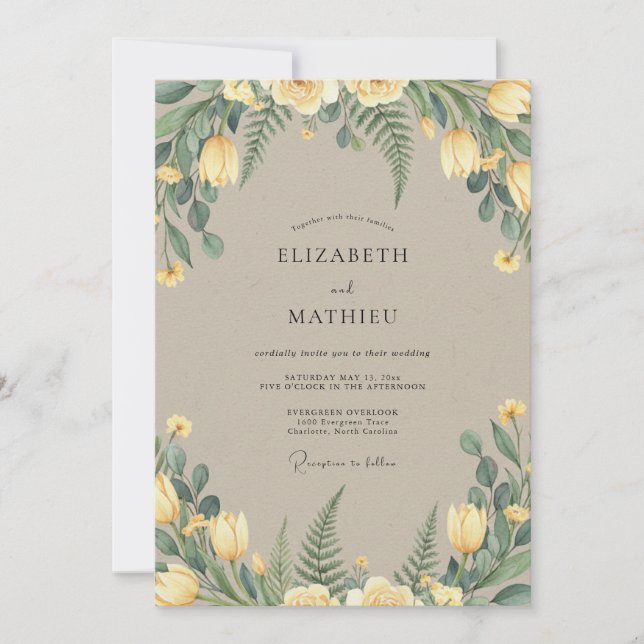 Invitation Mariage Taupe aux Feuilles Beurre (Devant)