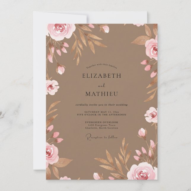 Invitation Mariage Taupe Blush Petal (Devant)