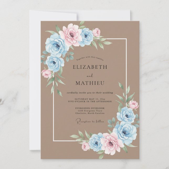 Invitation Mariage Taupe Blush Ranunculus Eucalyptus (Devant)
